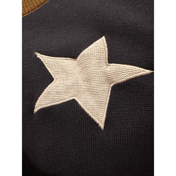 FOIL Colorblock Cotton Embroidered Open Weave Sweater Navy Yellow White, L - Picture 7 of 9